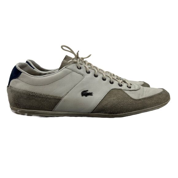 Lacoste Mens 16 Taloire Leather Suede Off White Sneakers Lace Up Low Top Driving - Picture 1 of 13